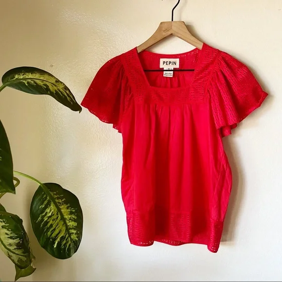 Anthropologie | Eyelet Flutter Sleeve Top - Picture 1 of 6